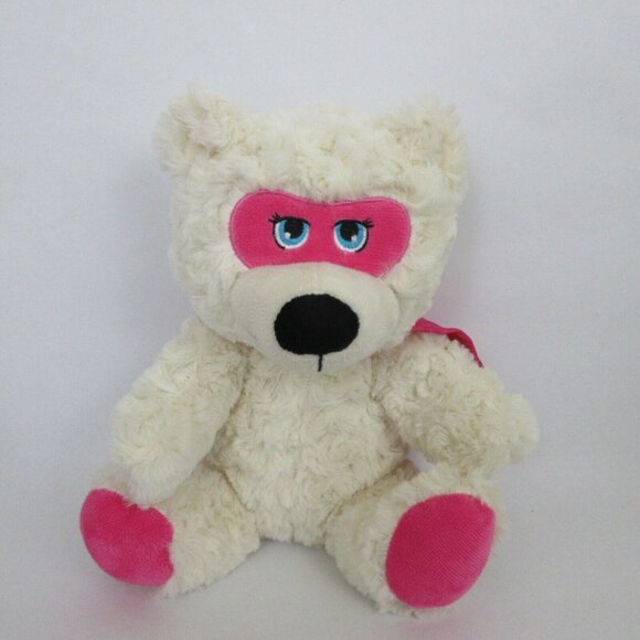 Rare Progressive Plush Farrar White Bear w/Pink Cape & Mask 10" Curly Soft Fur - Picture 5 of 7